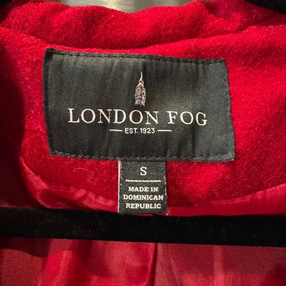 London Fog Wool Blend Pea Coat Red Hooded Zip Closure Women's Size Small - Picture 4 of 5